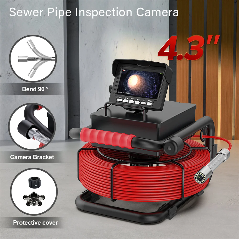 

Sewer Pipe Inspection Camera, 16GB TF Card IP68 Drain Sewer Pipeline Industrial Endoscope 4.3 Monitor Sewer Pipe Camera