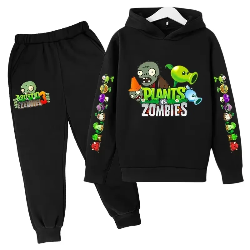 2026 New Cartoon Plants Clothing Autumn Winter Children hoodie pant set Long-Sleeved Suit Zombie Kids Sportswear Hoodie cosplay