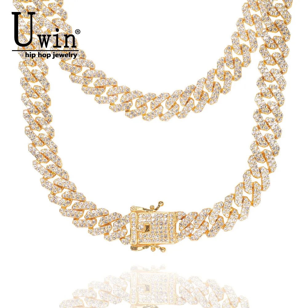 

Uwin 12mm S-Link Miami Cuban Chain Iced Out Rhinestone Alloy Necklace For Men Women Fashion Charm Punk Choker Hip Hop Jewelry