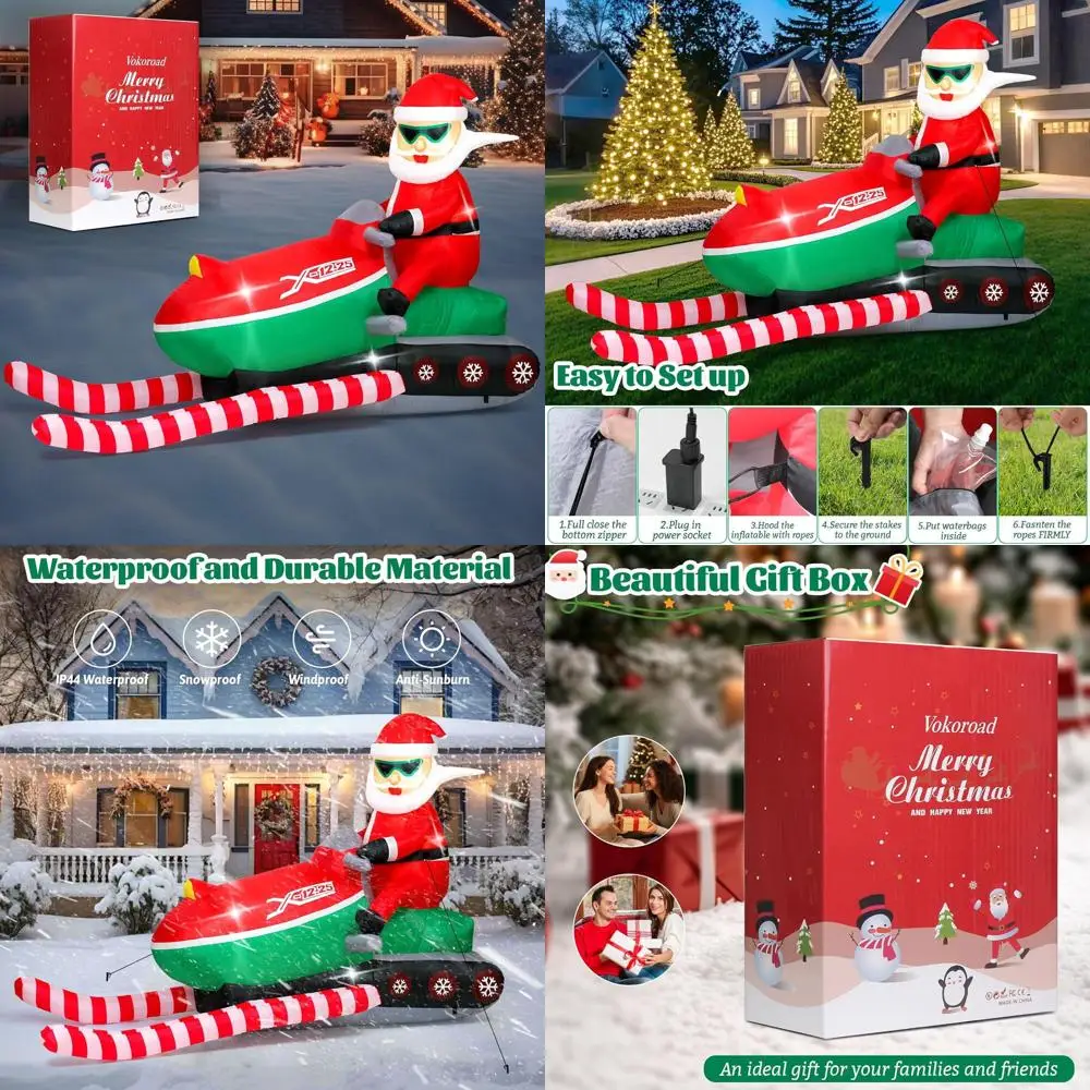 

5-Foot Santa Snowmobile Inflatable Outdoor Christmas Yard Decoration with 4 LED Lights