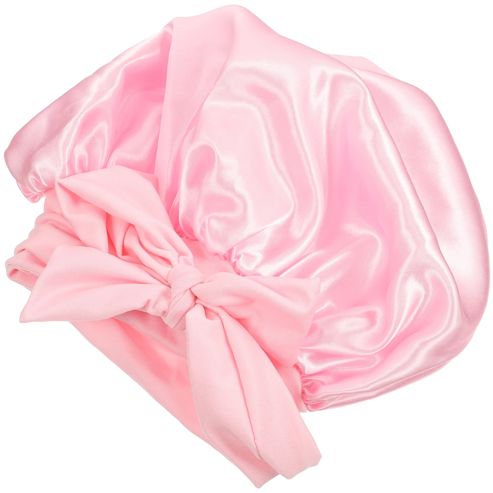 

Satin Bonnet for Women Solid Color Large Size Strappy Foldable Bowknot Bath Cap Sleep Hat for Curly Long Hair
