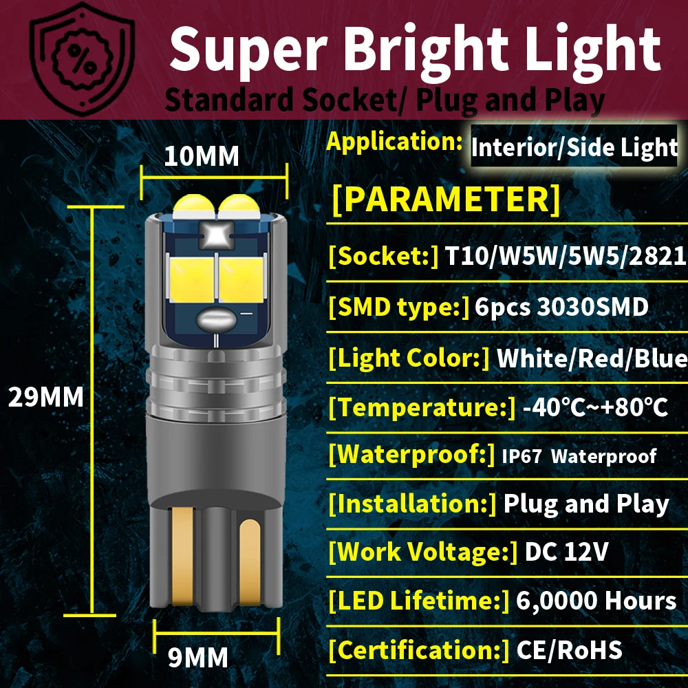 2x LED Clearance Light W5W T10 For Peugeot 1007 107 206 207 306 307 CC SW 4007 4008 407 508 607 807 Bipper Tepee Expert Partner