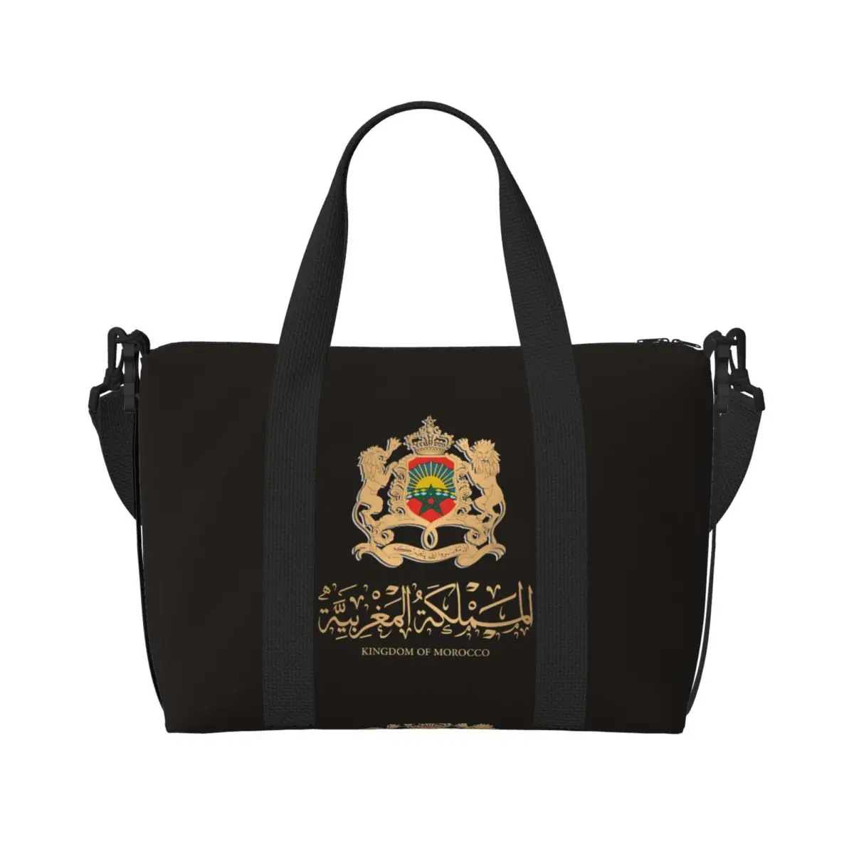 

MOROCCO FLAG ON MOROCCAN EMBLEM IN GOLDEN Travel Bag Large Sport Bags Portable Men Women Custom Gym Bag Yoga Funny Fitness Bag