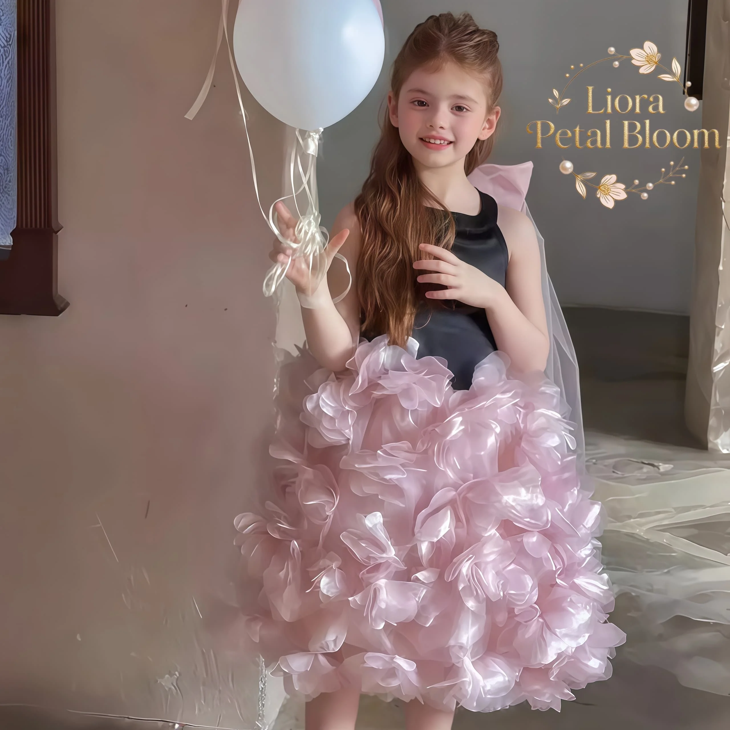 Girls' Black Floral Tulle Dress Girls' Formal Wear Long Flower Girl Dress Flower Girl Attire Flower Girl Gown