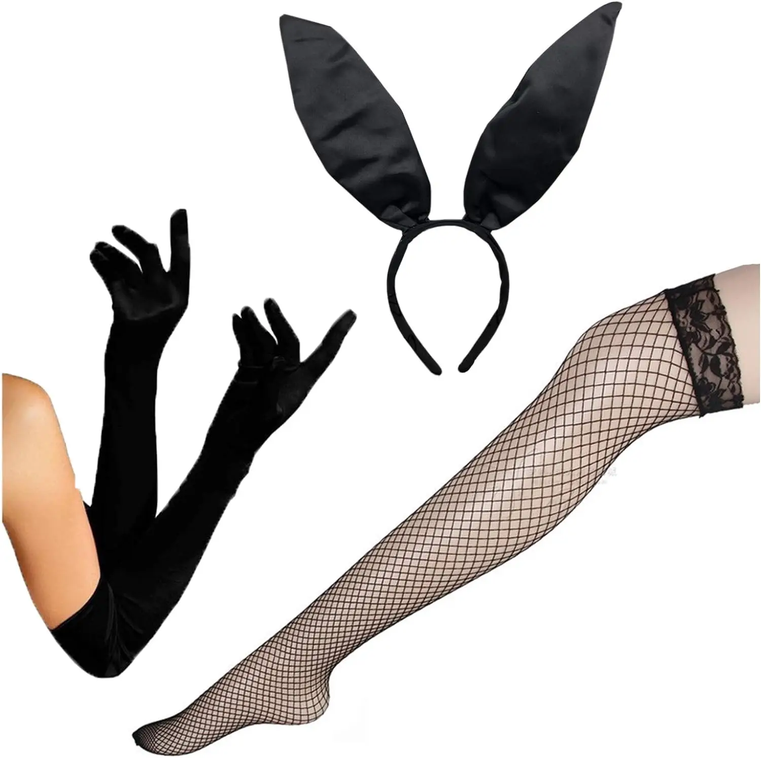 

Rabbit Headband Lace Socks Gloves Women's Makeup Ball Rabbit Headwear Black Sexy Long Eared Rabbit Hair Hoops Hair Straps Hallow