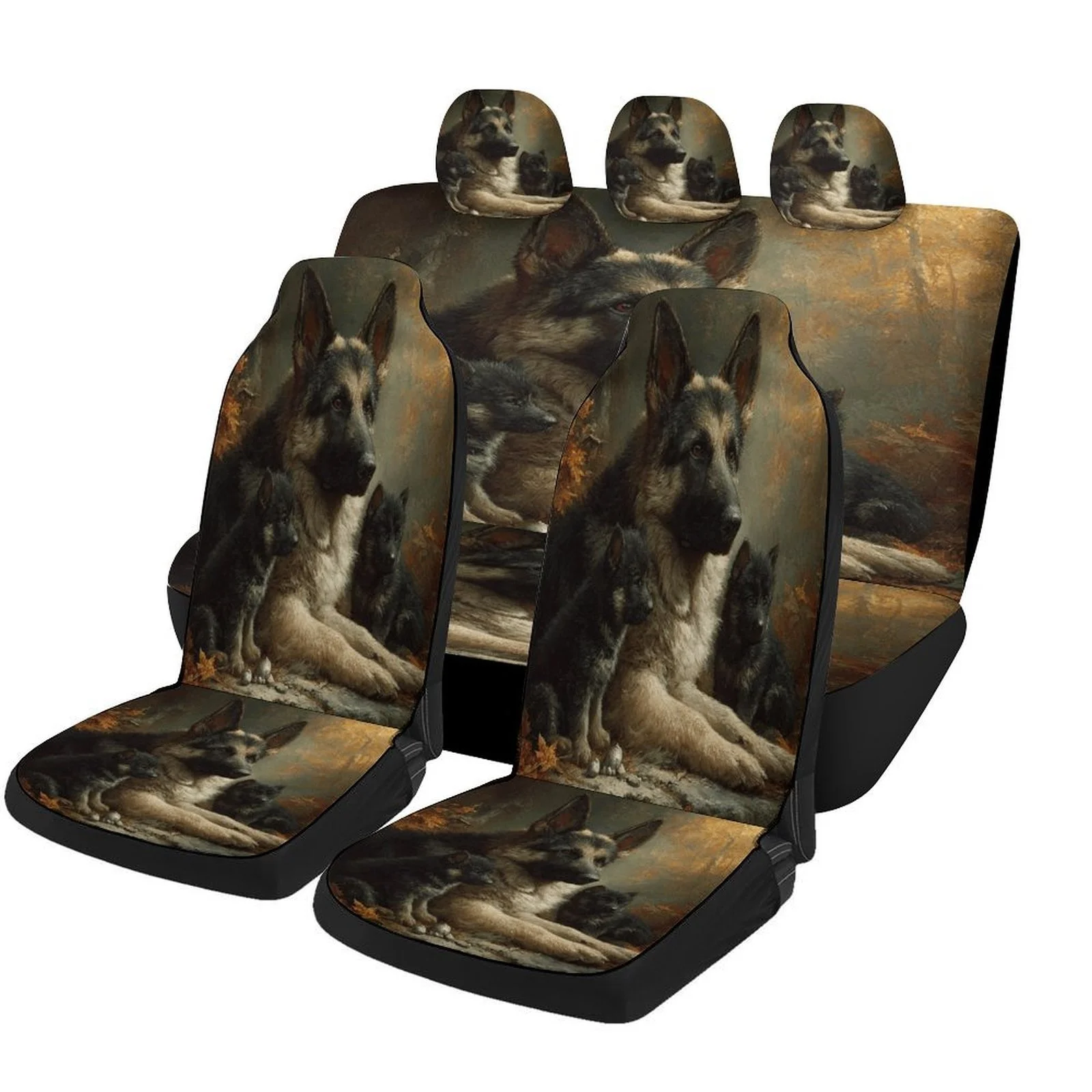 Wolf Family Designed Car Seat Cover Set For Most Cars, Trendy Novelty High-quality Car Seat Protector Covers Full Set, Universal