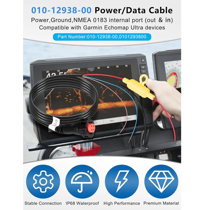 010-12938-00 Power/Data Cable for Garmin EchoMAP Ultra 102sv to126sv; Ultra2 10’’ Chartplotters, Ultra2 12’’ Chartplotters