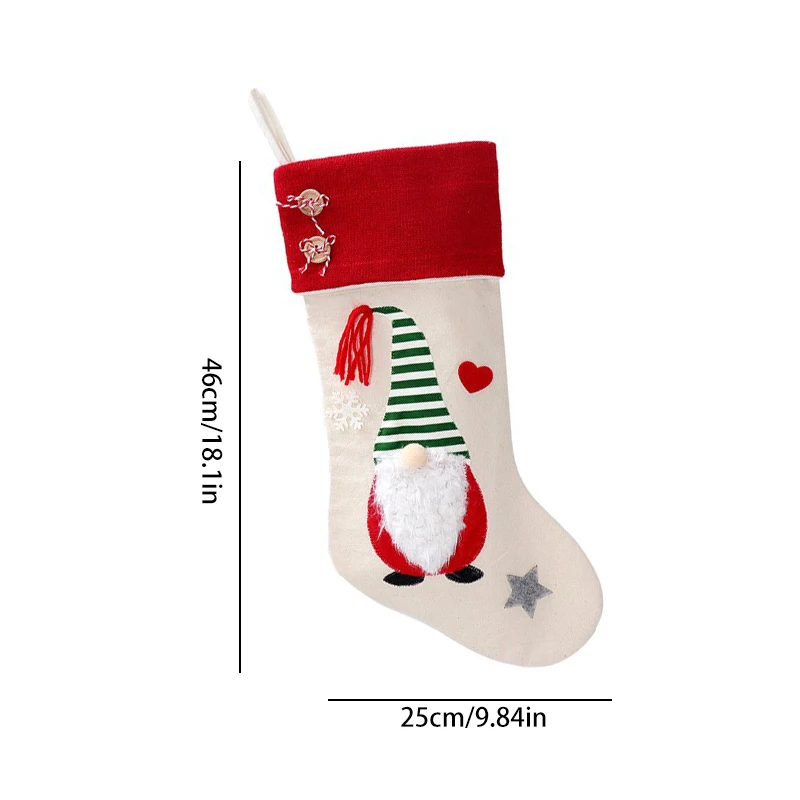 Christmas Stocking 45cm Christmas Stocking Decorative Ribbon 3D Santa Claus Personalized Hanging Stocking Christmas Holiday