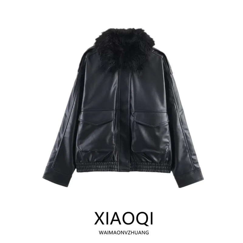 Detachable Fake Fur Effect Jaet Women's Faion Autumn New Arrival 2025 Long Sve Zipper Closure ort Outerwear