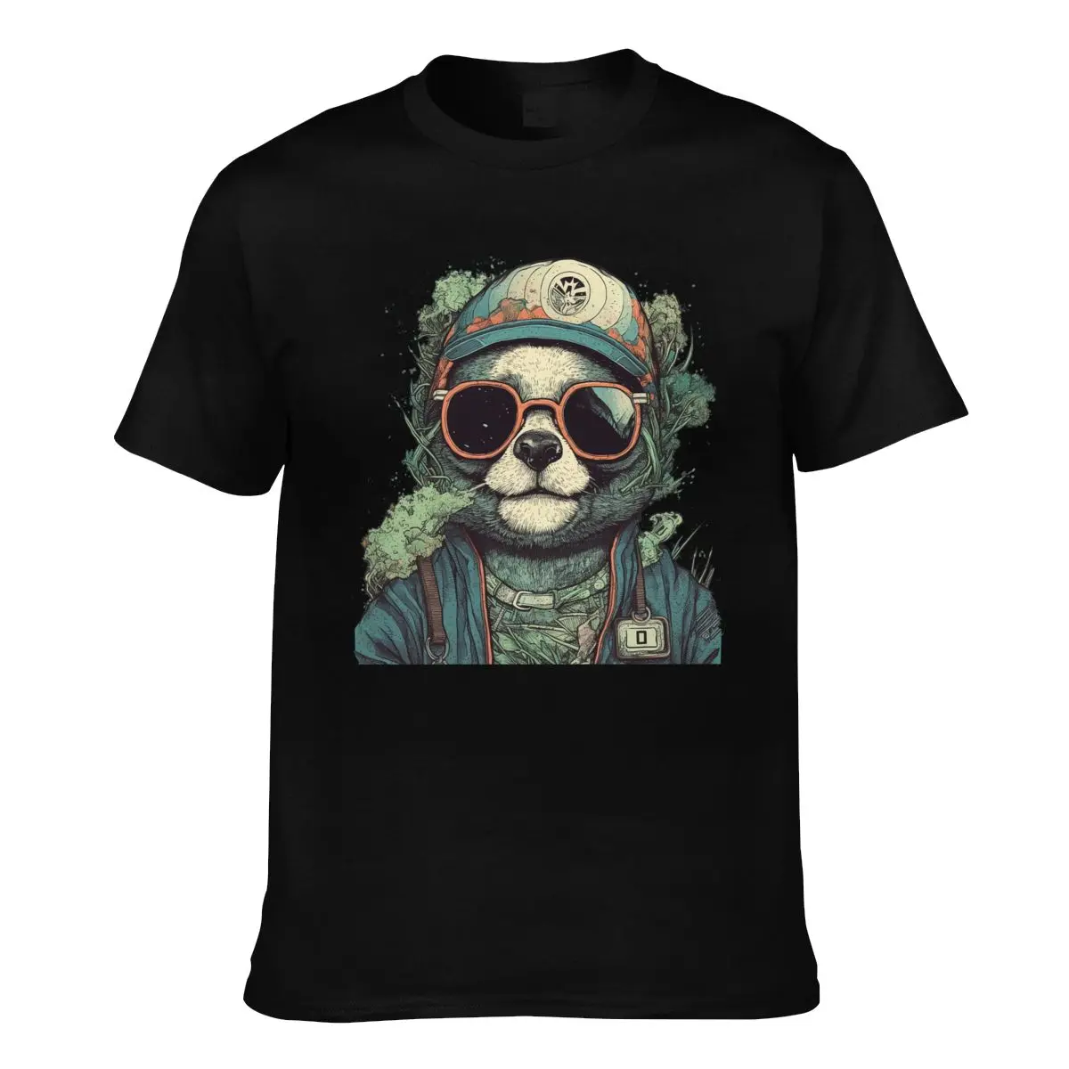 Panda T Shirt Illustration Pop Caricatures Cotton Cool T-Shirt Men Crewneck Classic Tops Male Print Beach Clothes