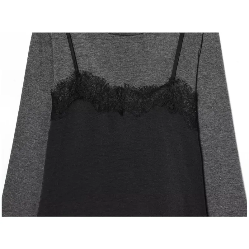 Primavera Verano mujer Patchwork vestido Midi Casual cuello redondo manga larga Mujer Encaje Vintage Vestido corto Chic elástico vestido femenino