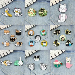 2-5Pcs/Set Funny Cat Brooch Enamel Cartoon Starry Sky Kitty Mermaid Shirt Lapel Pin Cute Anime Flower Cats Badge for Kids Friend
