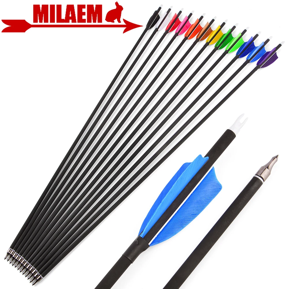 

12pcs Mixed Carbon Arrows 31.5 Inch Spine 500 ID 6.2mm Arrow Shaft Turkey Feathers Archery Shooting Hunting Arrows