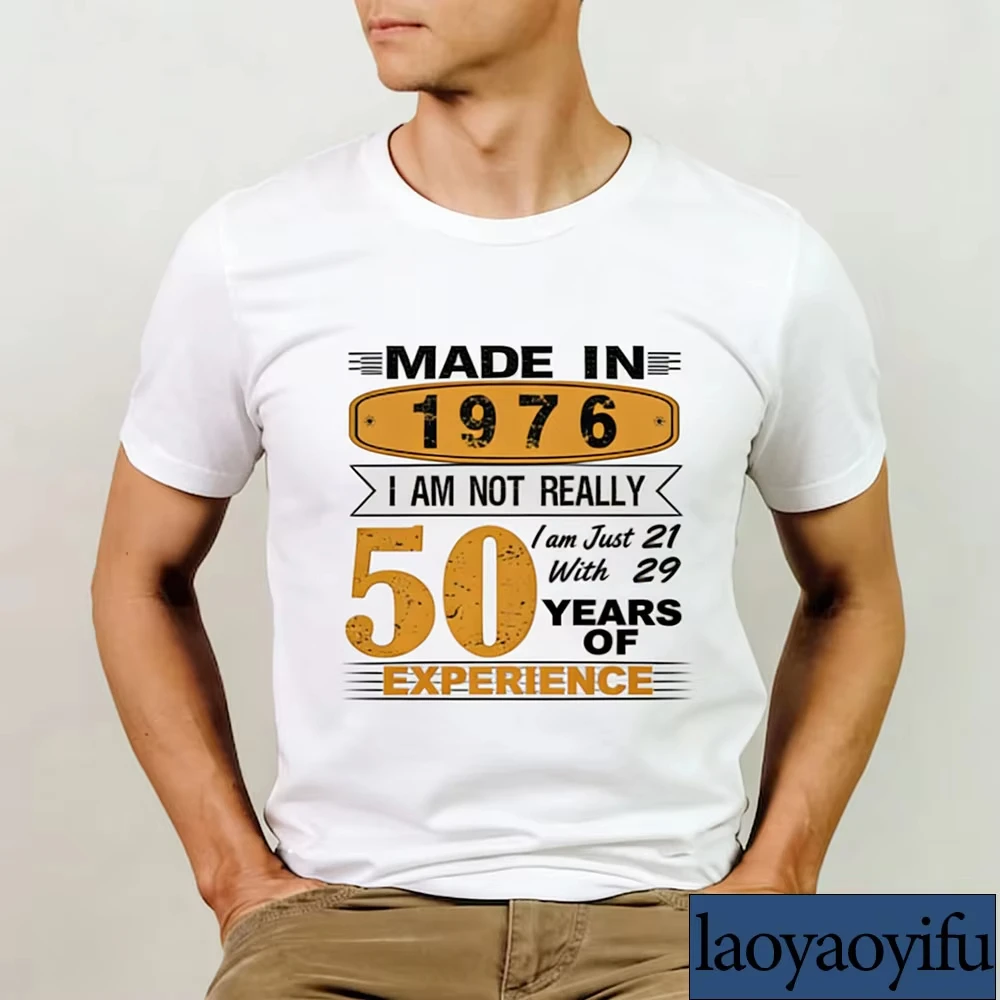 1976 Tee Fiftieth Birthday Shirts 50. Geburtstagsgeschenk-Shirt für Frauen und Männer Vintage 1976 Shirt Geschenk zum 50. Geburtstag Baumwoll-T-Shirts – Detail 4