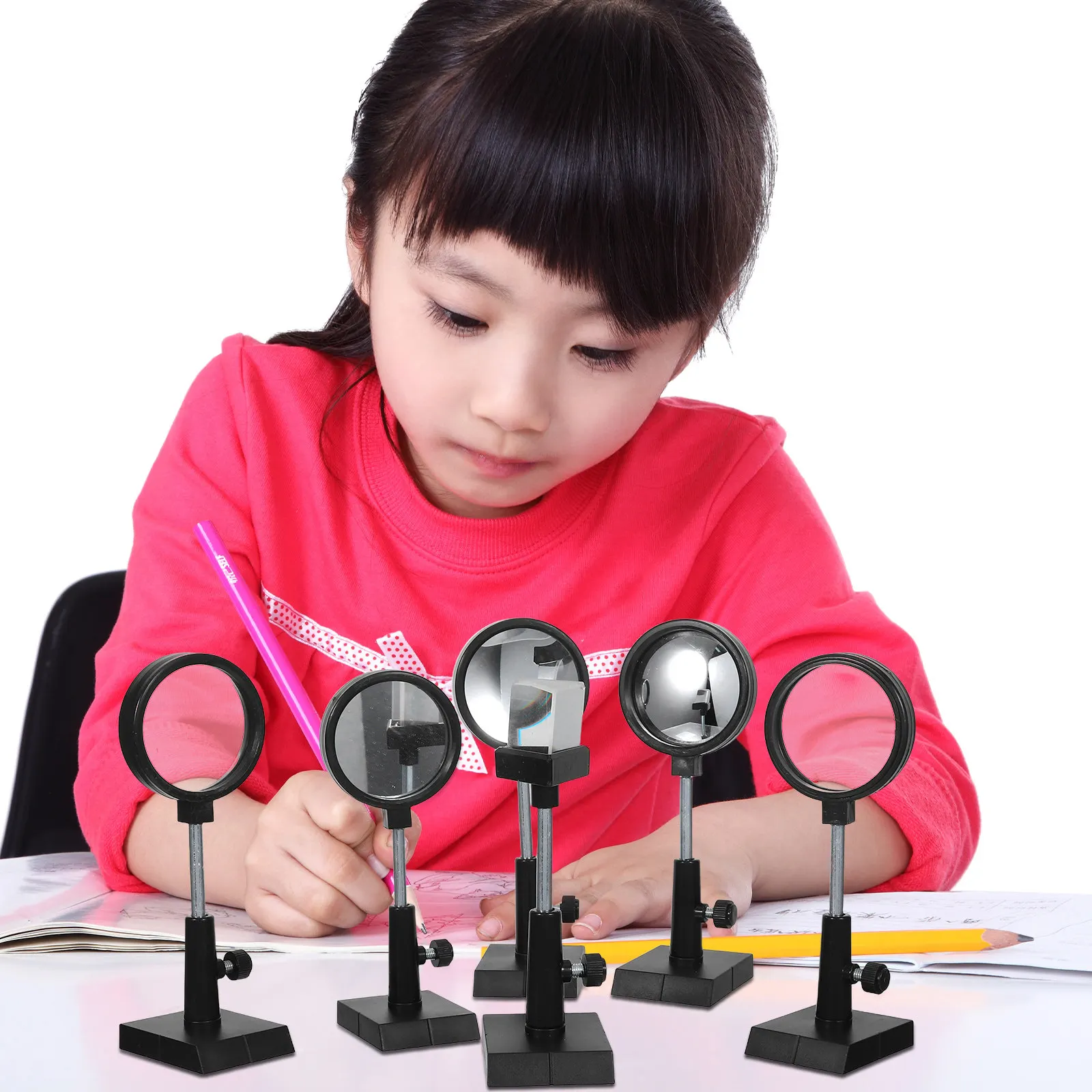 

1Set Optical Experiment Kit for Elementary Middle School Physics Lessons with Plane Mirror Concave Convex Lens Prism Classroom