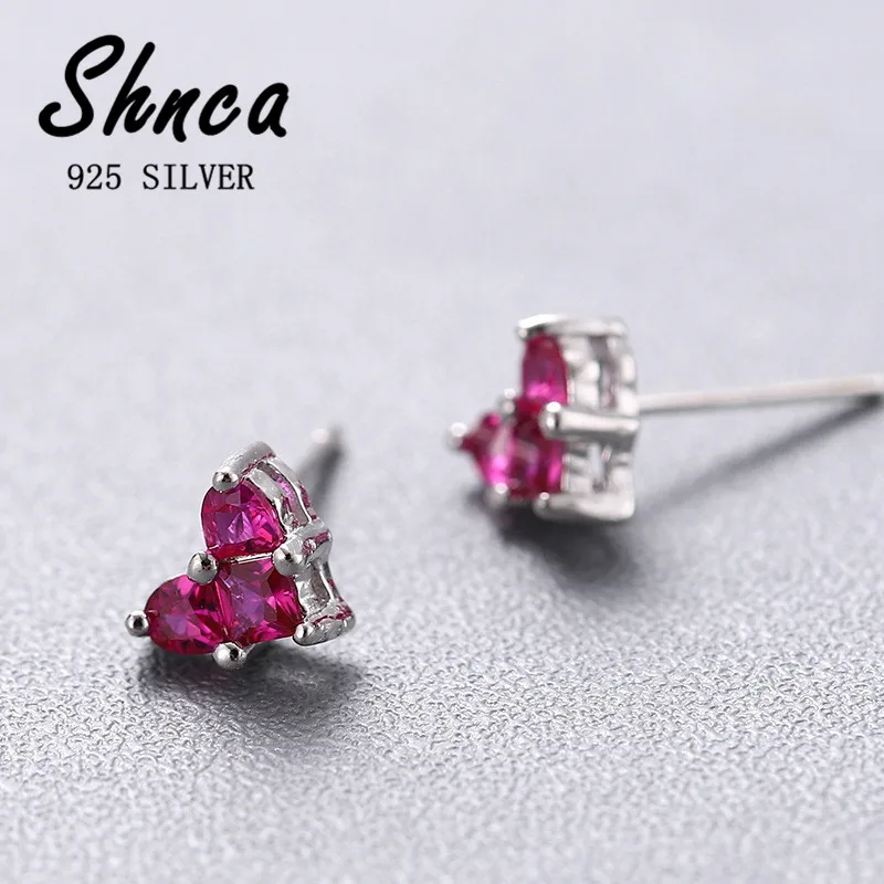 New Office Style 925 Sterling Silver Shine Zircon Love Heart Stud Earrings For Women Girl Jewelry XE177