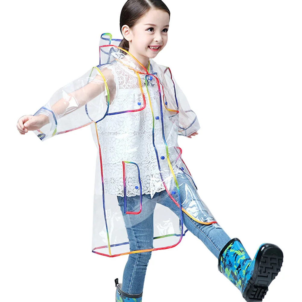 

Kids Raincoat With Hood Reusable Eva Waterproof Poncho For Children Clear Portable Lightweight Foldable Rain Gear For School