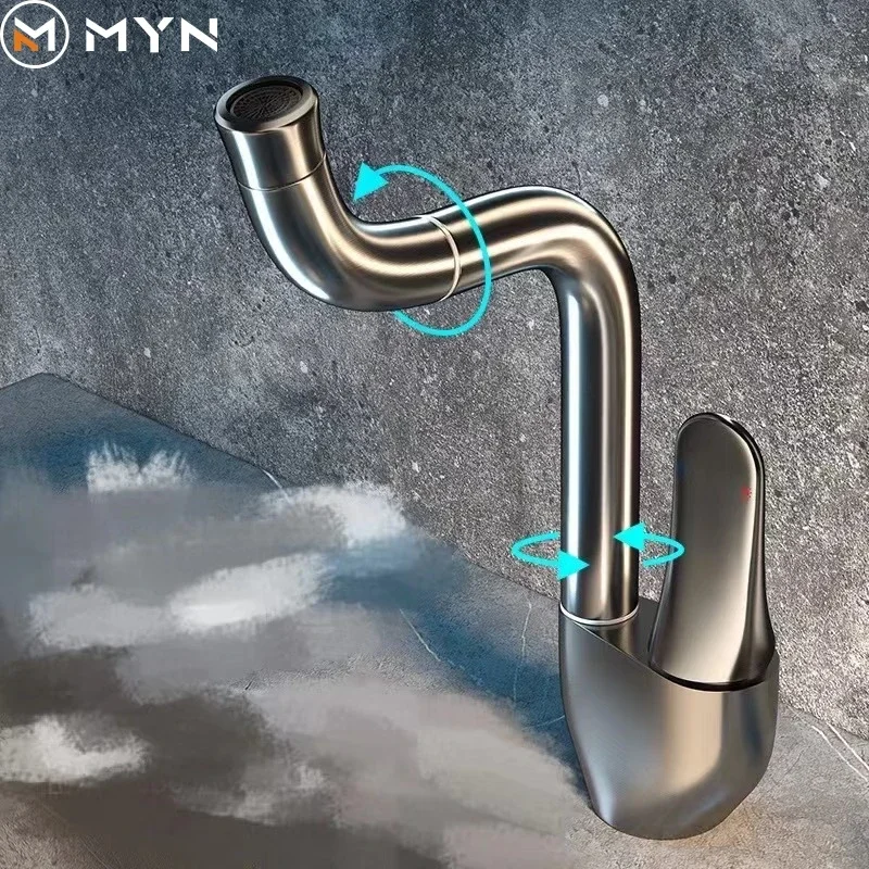 2024 Meiyani High Quality Elegant Swan Design Black Single Handle Tap Mixer Faucet Bathroom Deck-mounted Washbasin Faucet