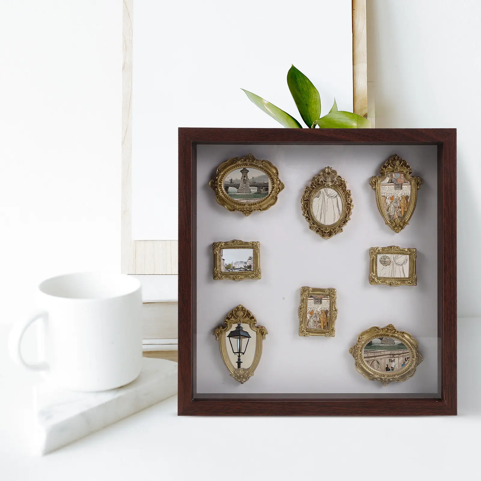 

Набор мини-рамок-витрин в ретро-стиле из смолы для фотографий, памятных вещей, декора рабочего стола, подарков на память, маленьких картинок