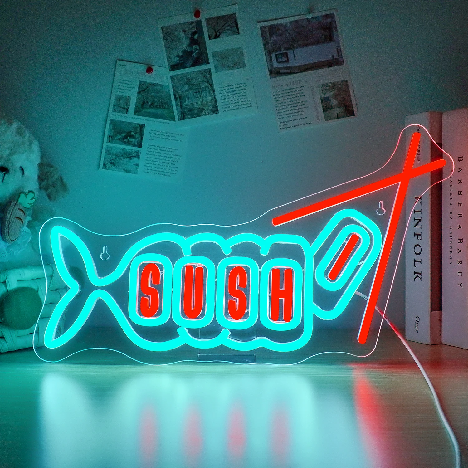 Sushi Neon Sign voor wanddecoratie LED-verlichting Visvormige kamerdecoratie Japanse voedselwinkel Bar Restaurant Keuken Party USB-lamp