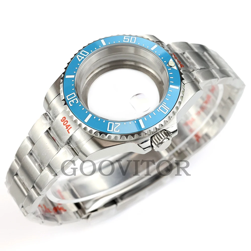 Ice blue Ceramic bezel 40mm Watch Case Waterproof Fit NH35 NH34 NH36 NH38 Movement Oyster Bracelet SUB GMT Case Watch Accessory