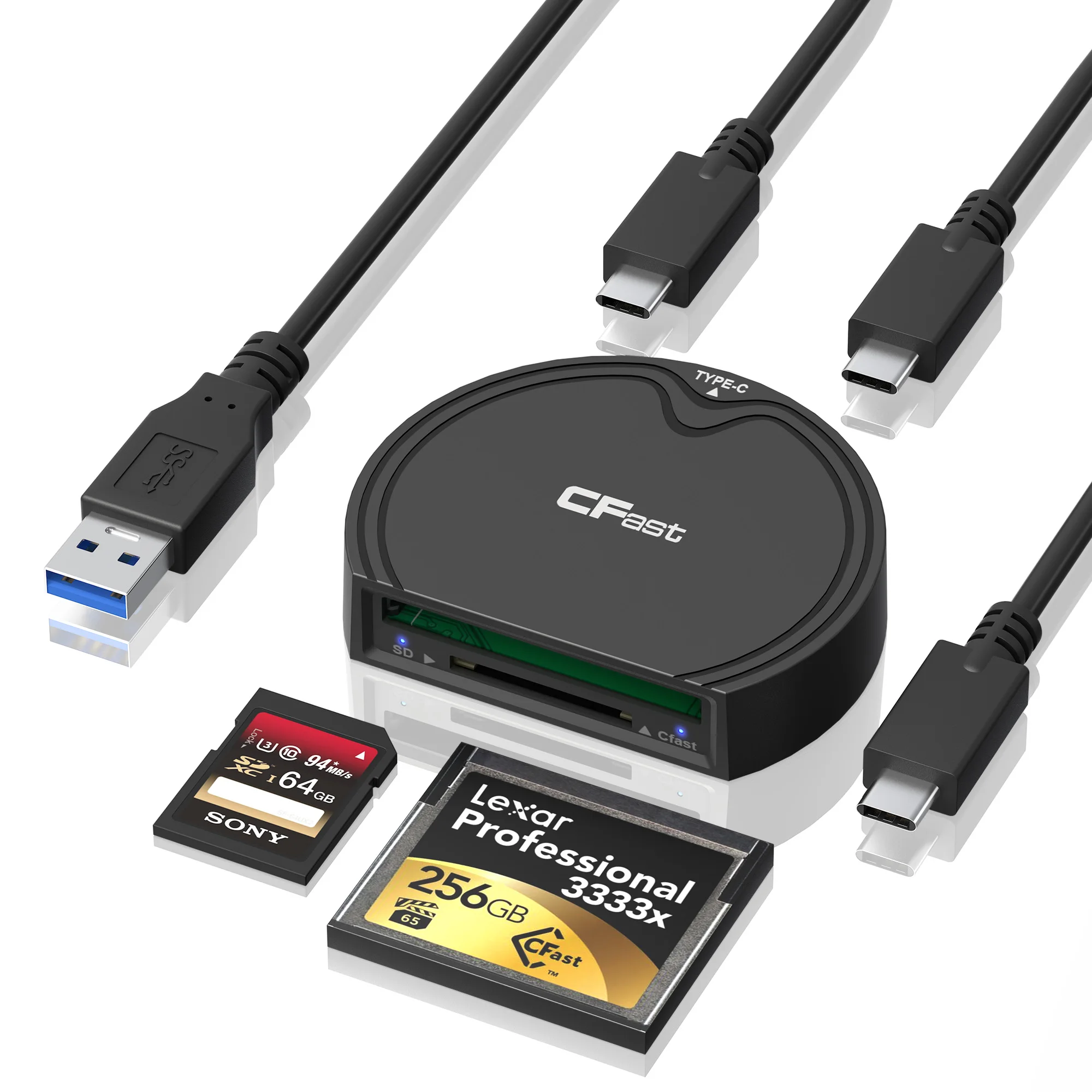 CFast Card Reader SD - 10Gbps 2.0 3.2 Gen2 USB A/USB C Cable, C-Fast Memory Adapter for C Fast , Read 2 Slot at the Same time