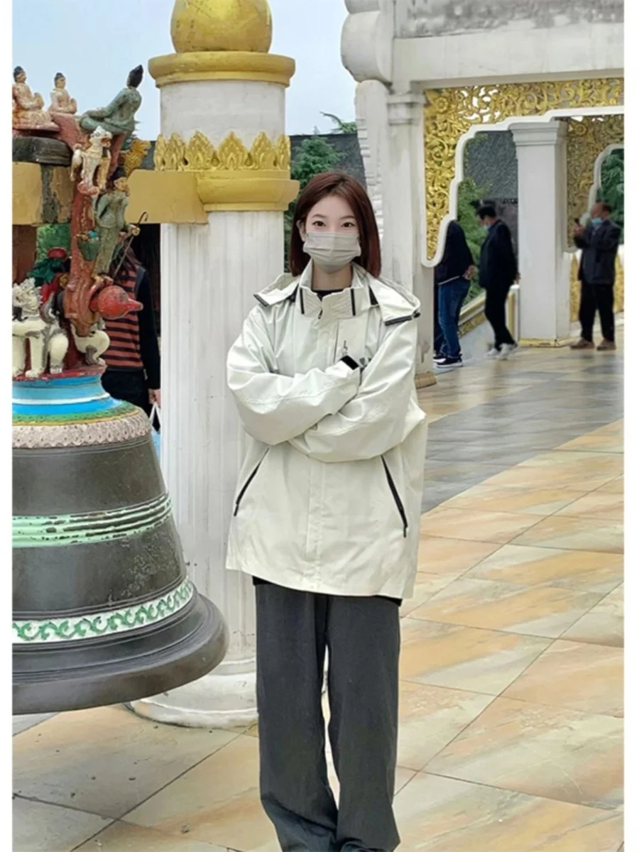 

Бежевая повседневная толстовка в американском стиле для пар, куртка-худи на молнии, из полиэстера, весна-осень, с длинными рукавами