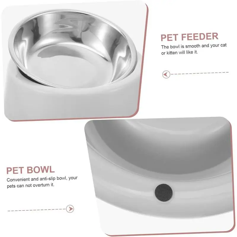 Raised Cat Bowl 15-Degree Tilted Feeding Bowls Stainless Steel Pet Feeder For Cats Dogs Microwave Safe Bowls For Home Cage