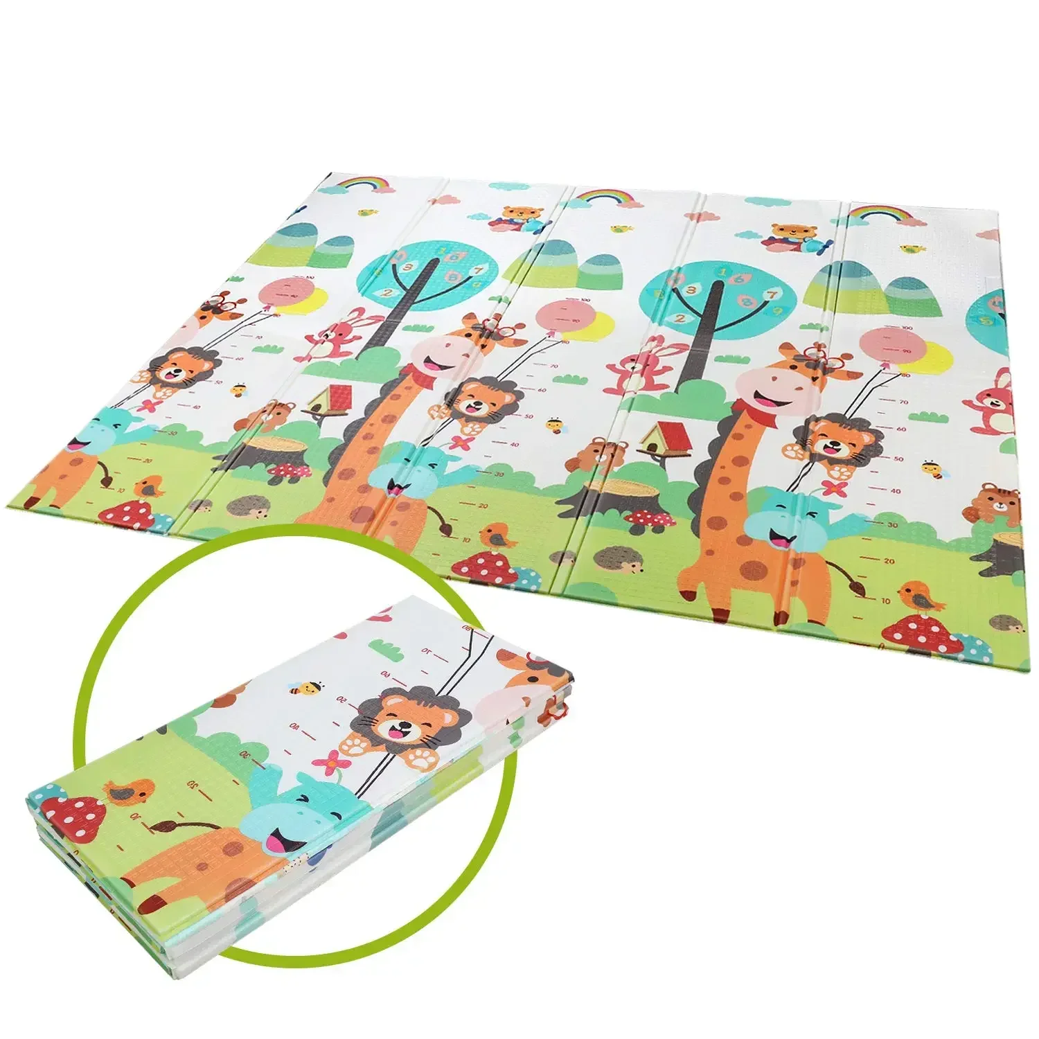 Play Mat 180x160x1cm Baby Crawling Mat Children Foldable XPE Foam Non-slip Double-sided for Indoor Outdoor Treehouse/Giraffe