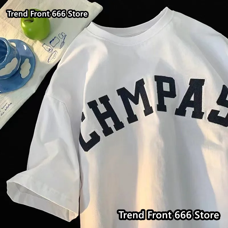 24/25 Summer Mens Chmpas Print Cotton Sports T-shirt Fashion Tshirt Boys Top American Tee Mens High Street Trend t shirts