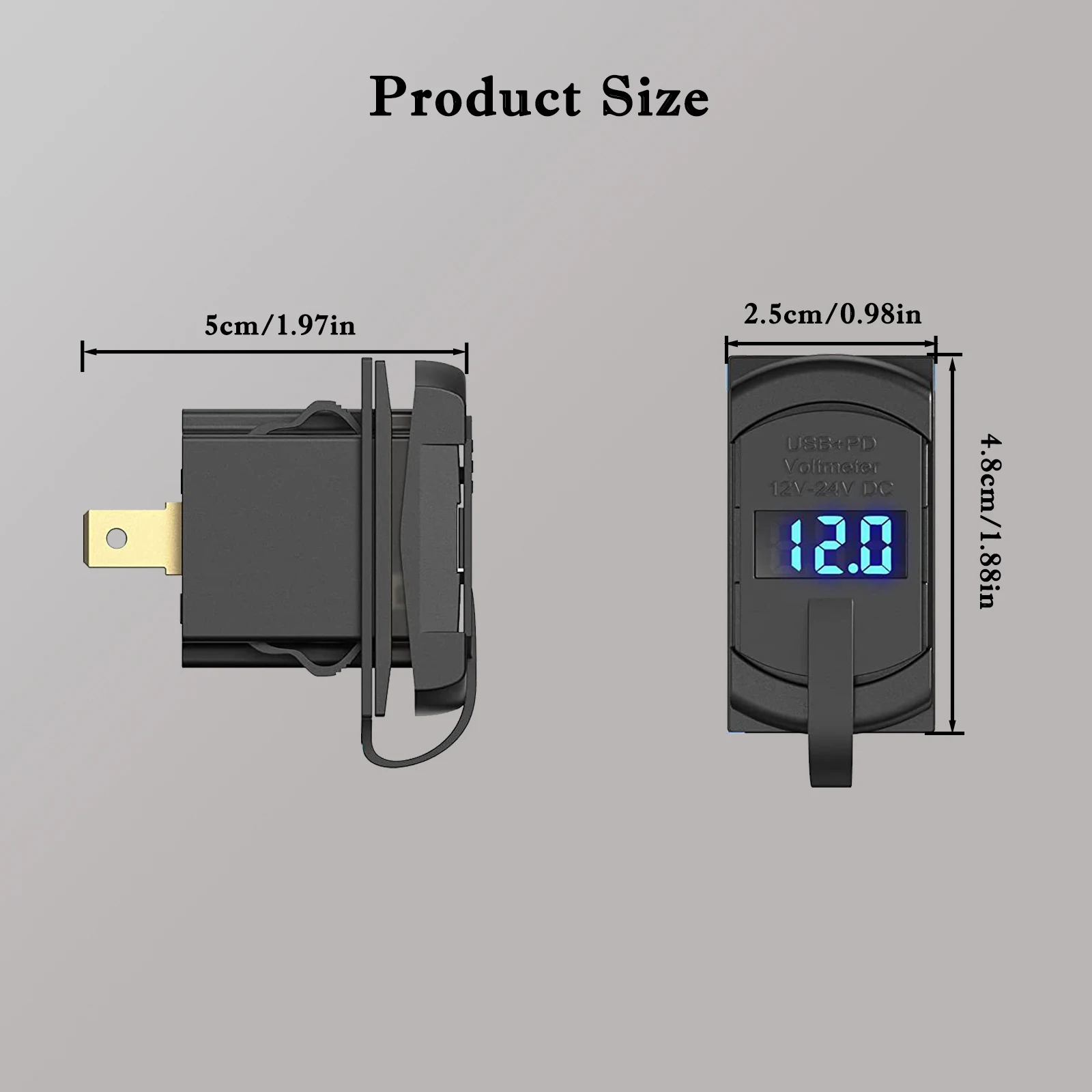 Dual Ports USB Outlet QC3.0 USB-A & 36W PD Type-C Charger Socket with LED Voltmeter Waterproof Rocker Switch for Car Truck Boat