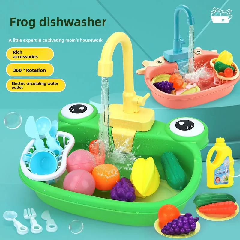 Rana per bambini Lavastoviglie Vitello Bacino di verdure Presa di circolazione elettrica Tavolo da lavaggio Casa da gioco Giocattoli interattivi