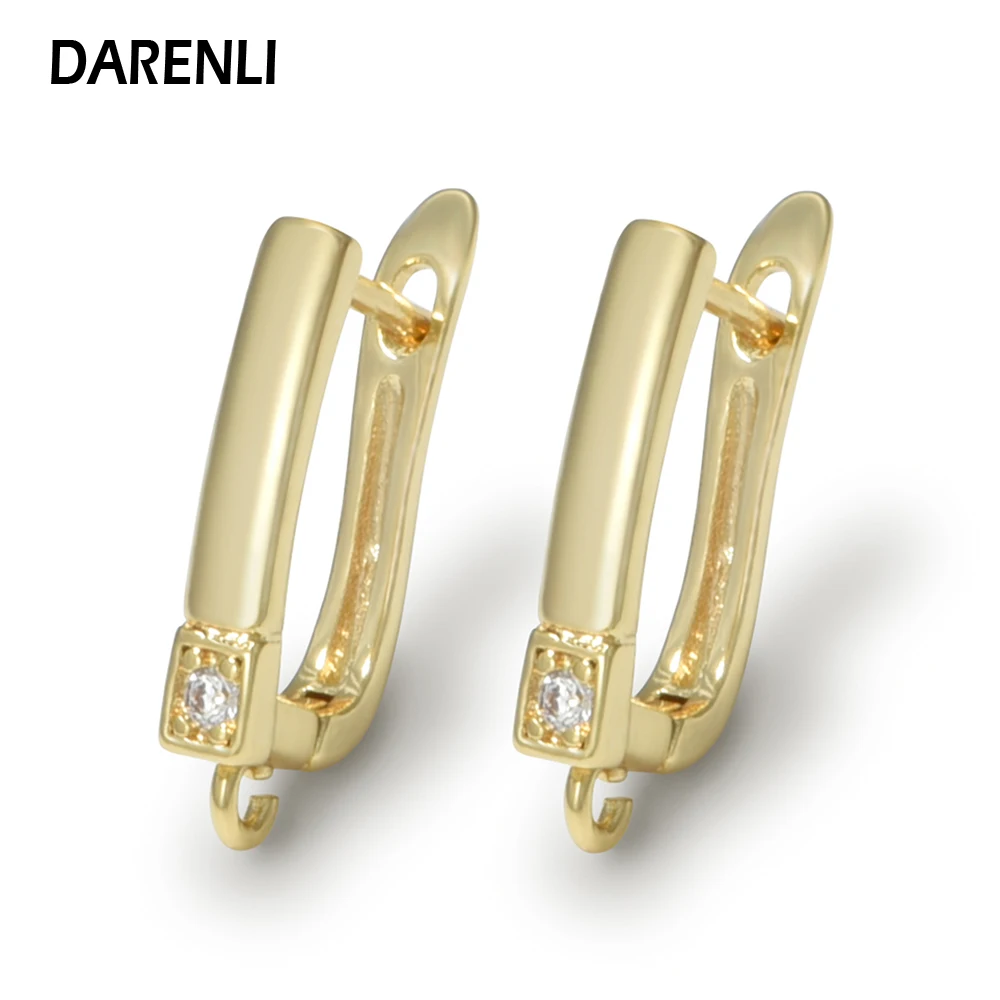 DARENLI 1 Pair 18K Gold/Rhodium Plated Earring Hooks With Zircon DIY Jewelry Making Accessories Wholesale Hypoallergenic