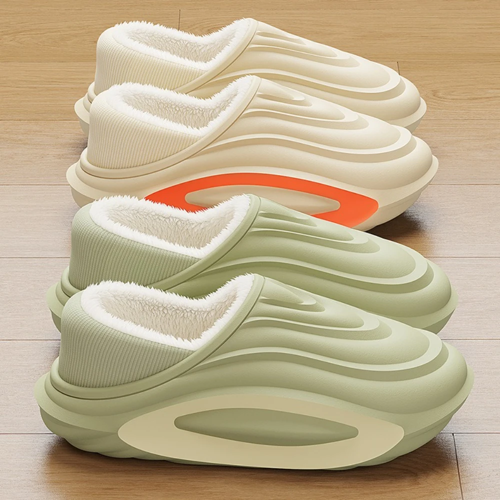 Winter Thickened Non-slip Waterproof Warm Lined Cotton Slippers EVA Material Indoor Bathroom Parent-child Couple Home Slippers