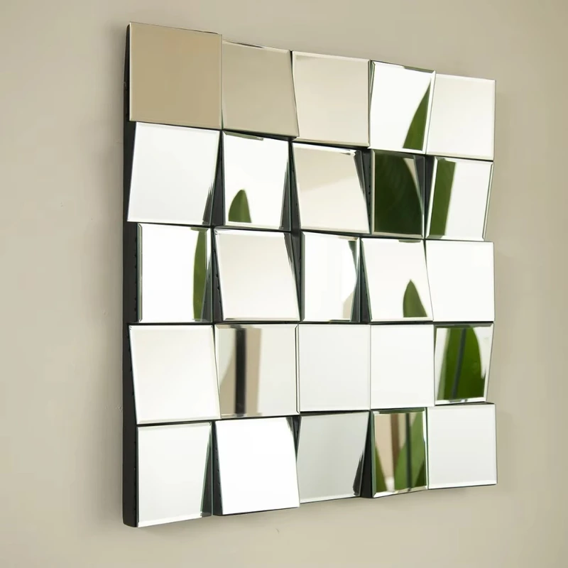 

24-Inch 3D cube wall mirror, artistic square mosaic design, modern decorative mirror, suitable for bathrooms, bedrooms