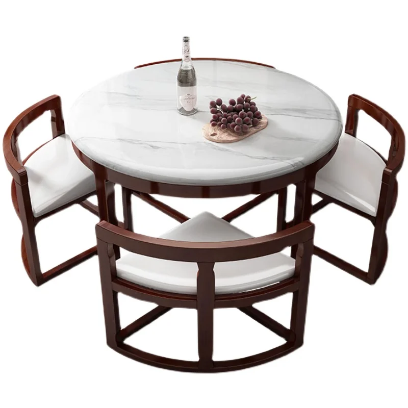 

Marble dining table and chairs, simple and modern small apartment, solid wood household space saving