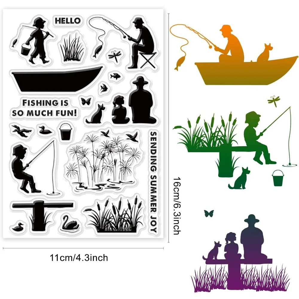 Fishing Clear Stamps for Card Making Decoration Scrapbooking Reed Silicone Rubber Stamp for Greeting Cards Photo Album Diary