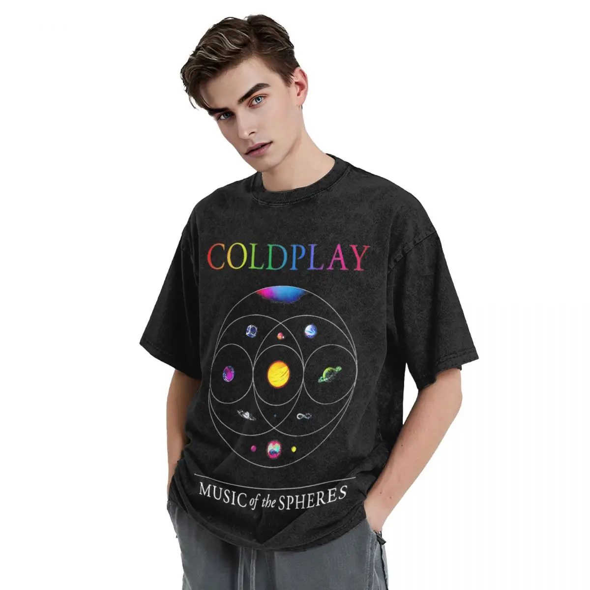 Music Of The Spheres Cold Play Washed T Shirts Streetwear Hip Hop Fashion T-Shirts Tees for Men Women Cotton Oversize Printed
