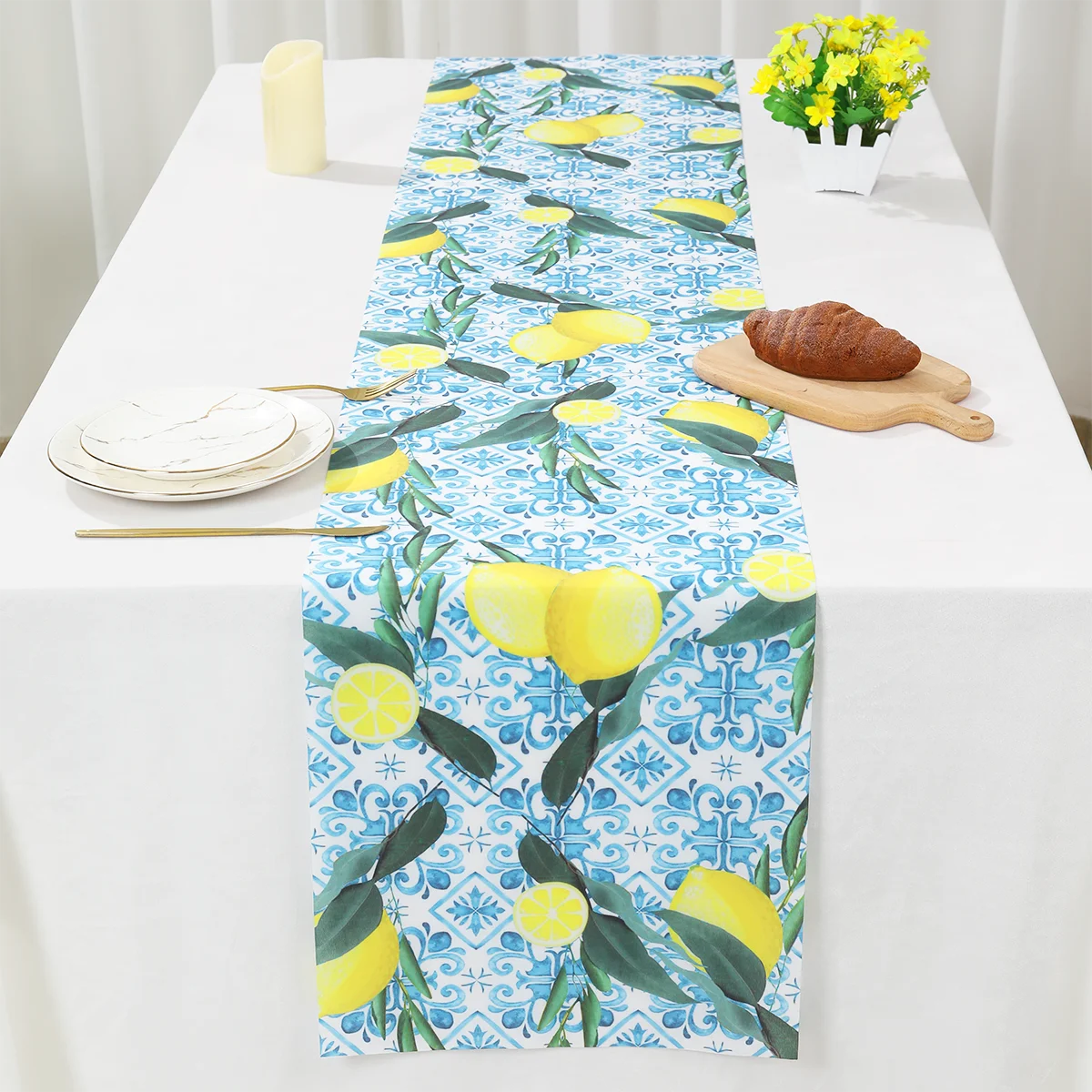 

Summer Lemon Watermelon Table Runners Holiday Party Decorations Leaves Farmhouse Dining Table Runners Kitchen Table Decoration