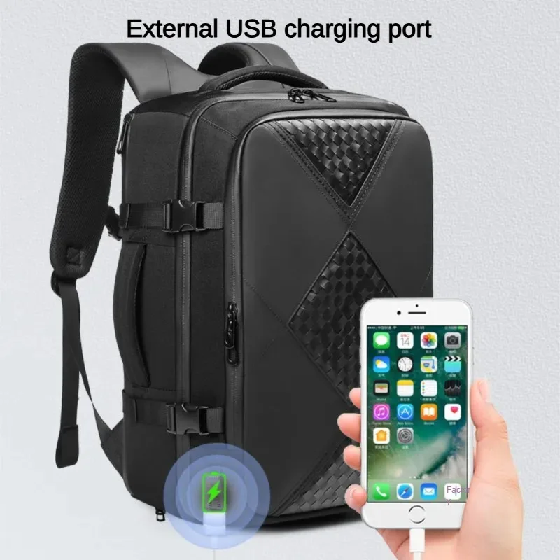 حقيبة ظهر للأعمال للرجال مع منفذ شحن USB خارجي وحقيبة سفر مقاومة للماء مع حجرة للأحذية وجيب للكمبيوتر المحمول