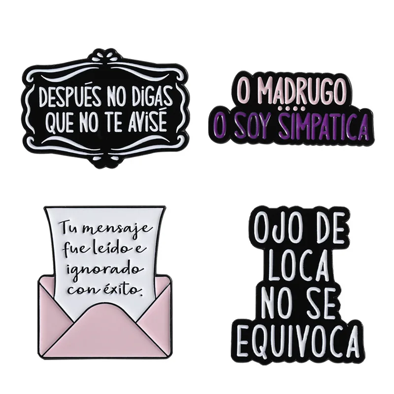 Fun Spanish series brooch Creative cartoon letter design letters accessories badges Lapel Pins Clothing Fashion Jewelry Gifts
