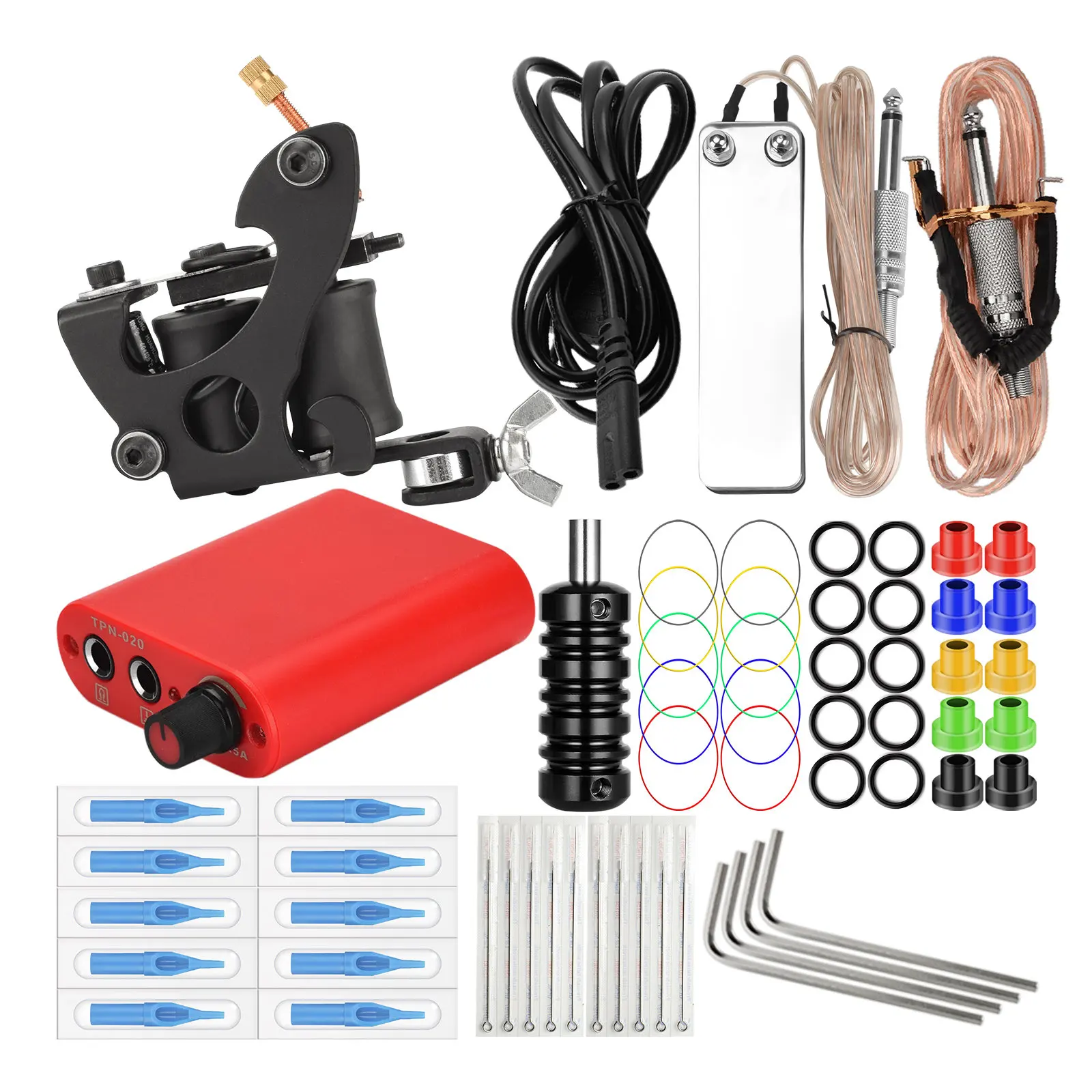 

JimKing Complete Tattoo Kit Tattoo Machine with Power Supply Foot Pedal Tattoo Needles Grips Tips for Shading and Lining