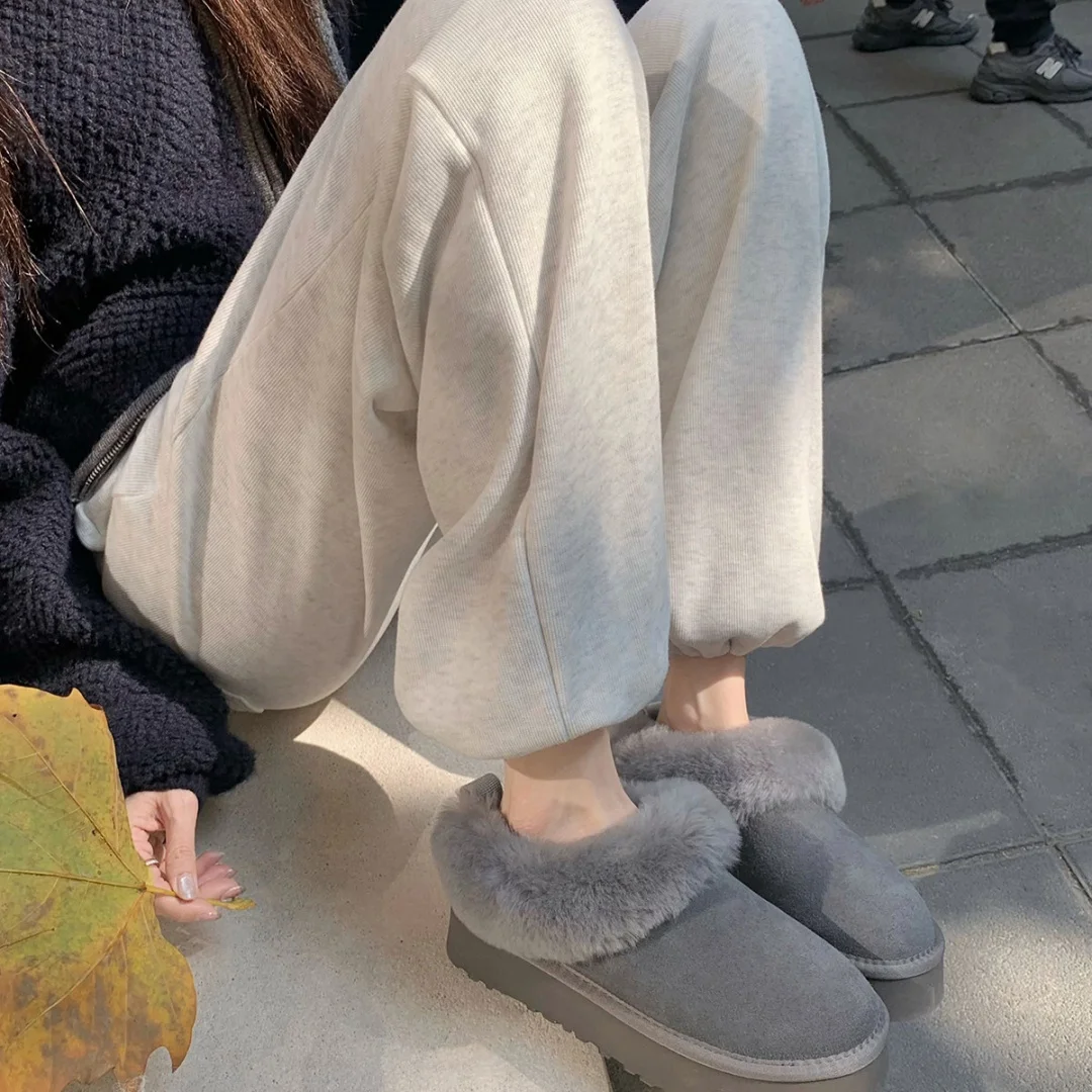 Boots Women Platform Snow Mules Winter Fuzzy Fur Lined Slippers Suede Upper SlipOn Warm Short Boots Ladies Casual Outdoor Shoes