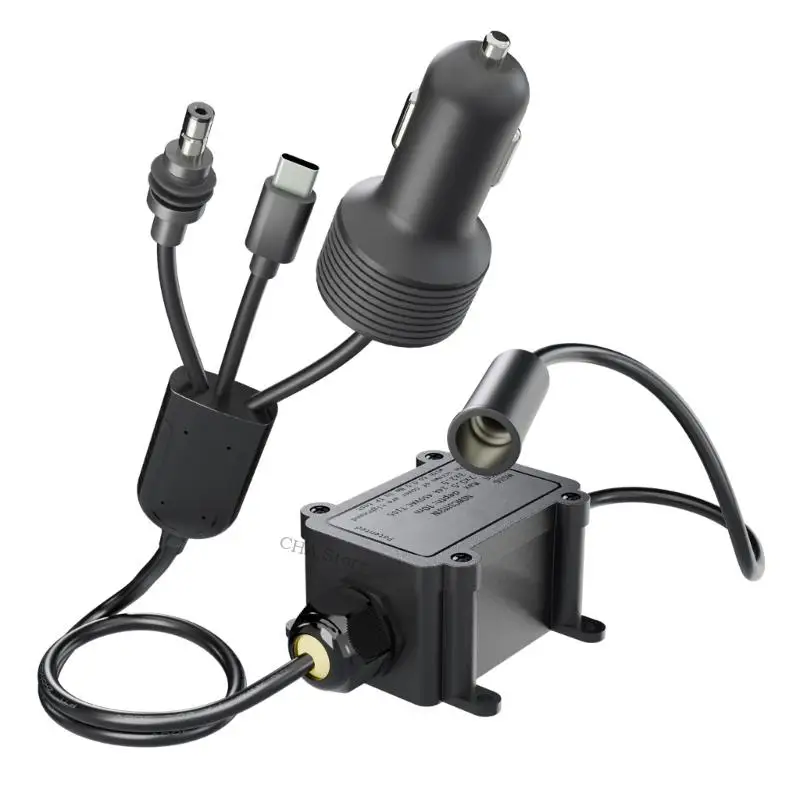 12V 24V Vehicle Power Cable to 30V Output, USB C and Round Tip Ends, 3A Output for Cabin Power Tasks for Field Use