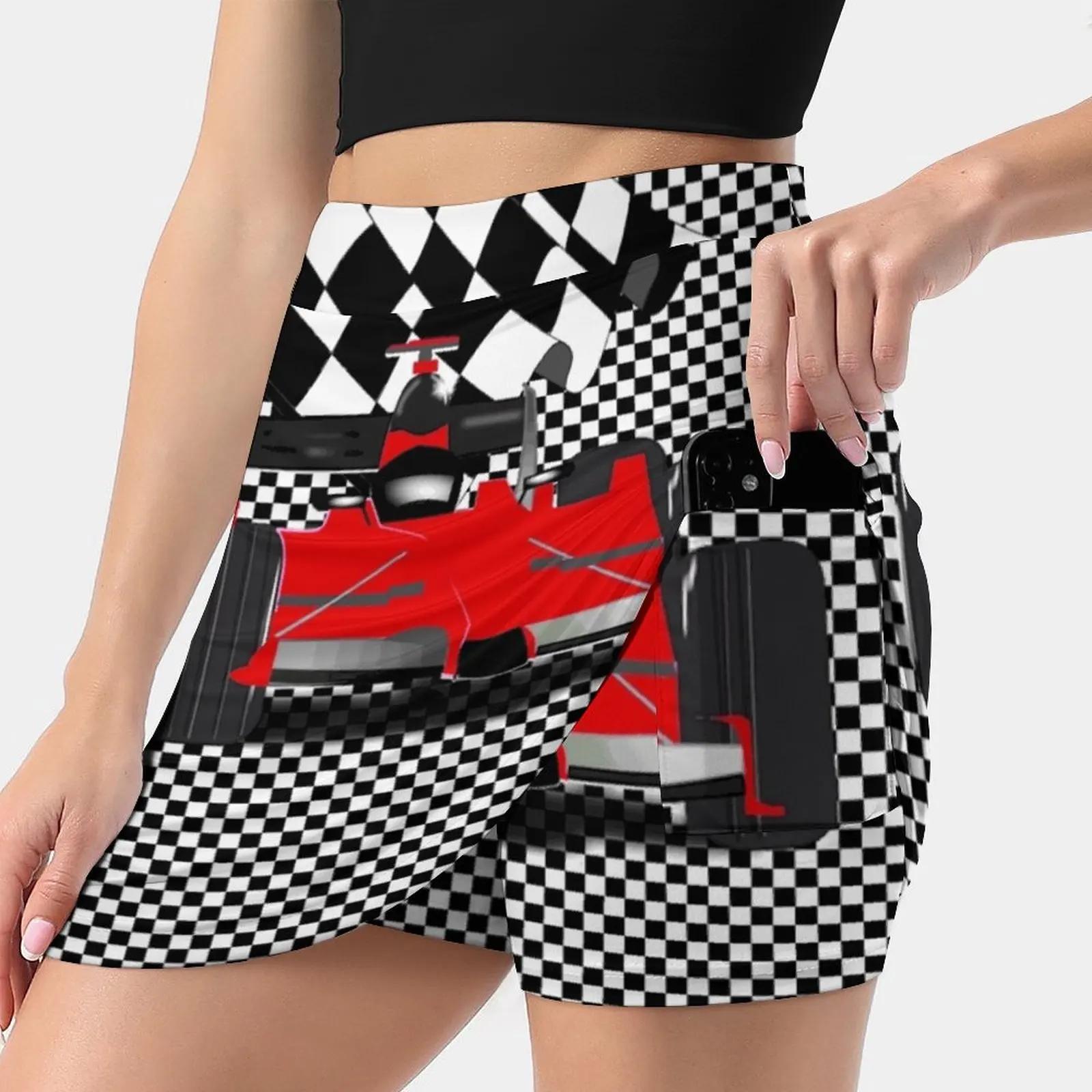 Red Race Car With Checkered Flag Women's skirt Aesthetic skirts New Fashion Short Skirts Sports4You Red Race Car Red Car