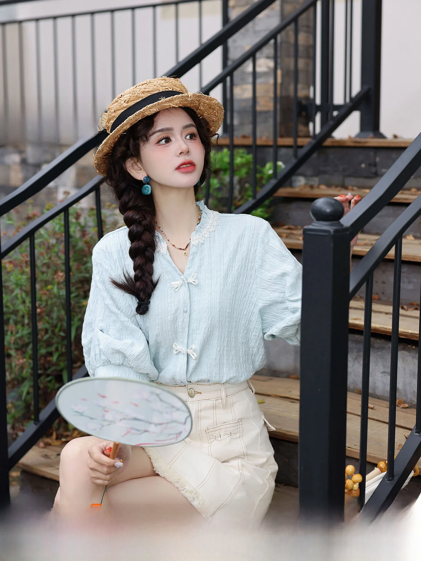 

Женская рубашка с коротким рукавом Chen Jiajie Ivy League, свободный крой, шикарный летний топ в винтажном стиле, комбинированный, из смесового полиэстера, с обычным рукавом, V-образный вырез