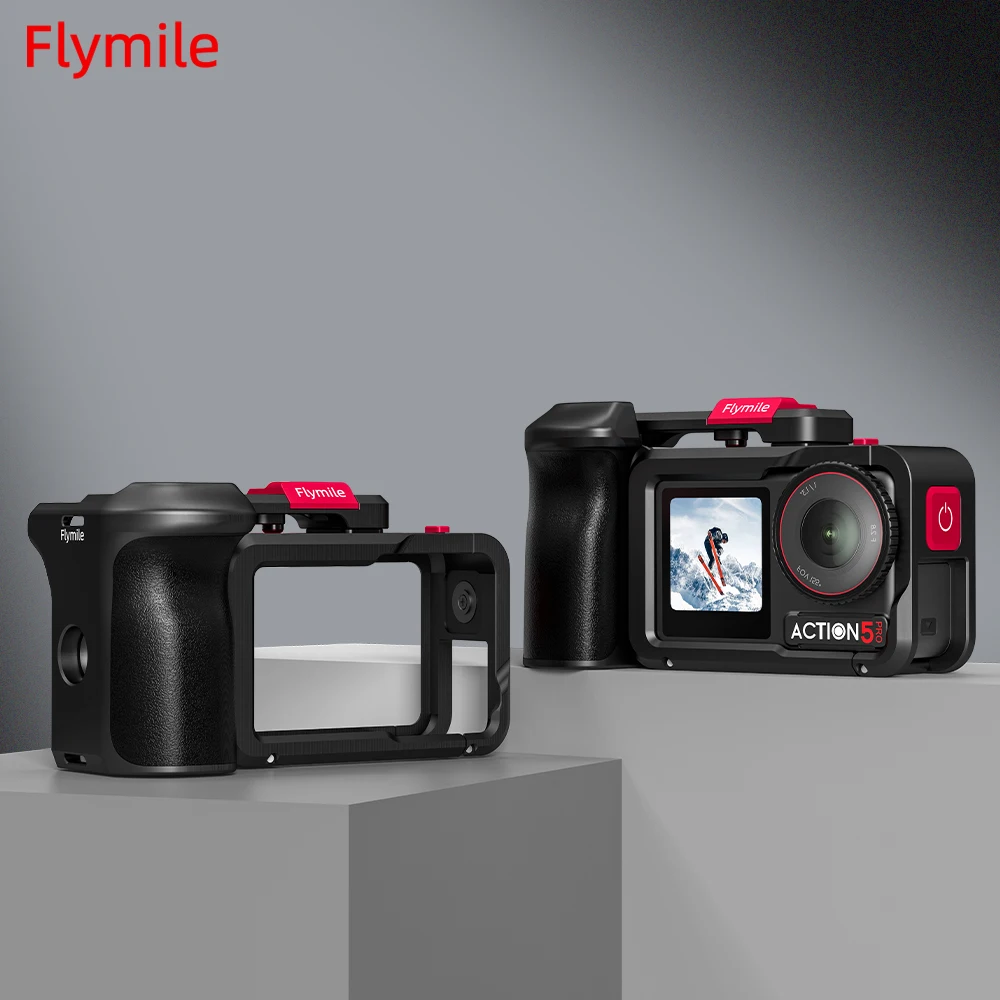 

Flymile Camera Grip Holder for DJI Action 5 Pro/Action 4 Accessories With Cold Shoe Extension Bracket Metal Cage Photography