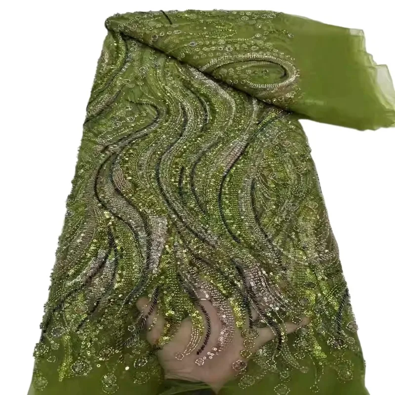 

5Yards， Multi Color Luxury Wave Stripe Nail Bead Sequin Embroidery Mesh Fabric High-end Clothing Wedding Decoration Accessories