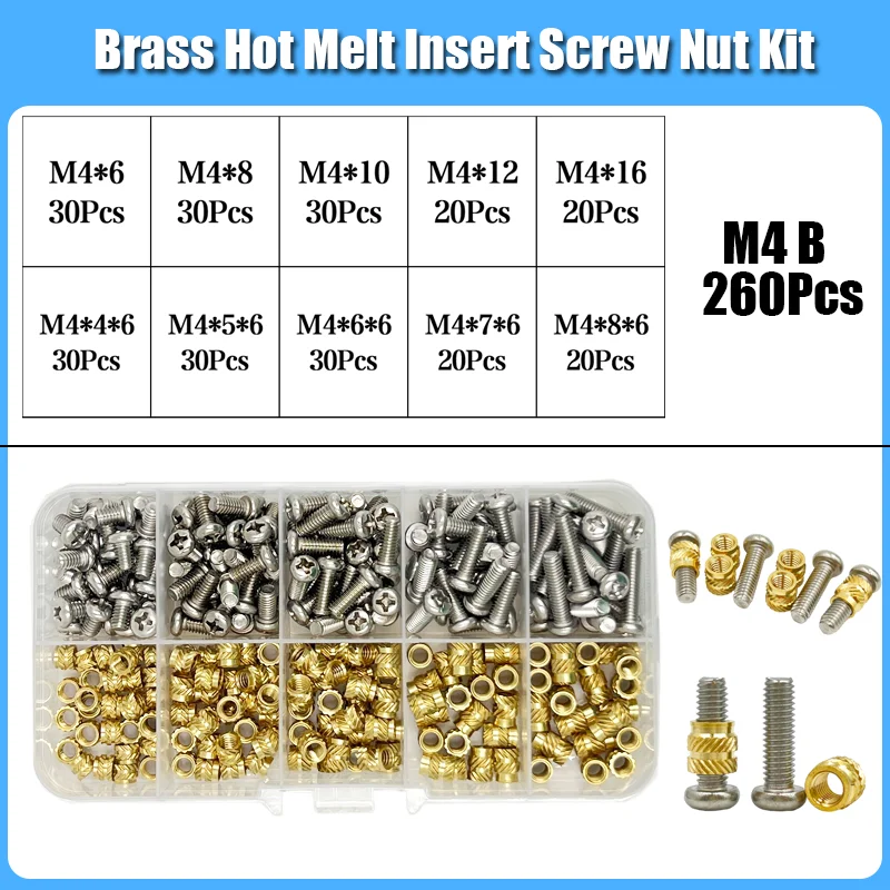 Messing Einsatz Mutter Edelstahl Schraube Lötkolben Spitze Wärme Set 3D Drucker Kunststoff M2 M3 M4 Kupfer Hot Melt Bolzen Mutter Einsätze – Detail 15