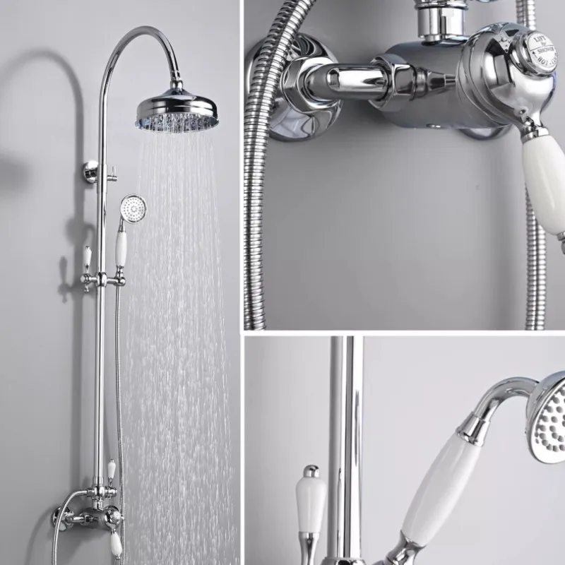 Tuqiu Bathroom Shower Faucet Set Brass Bathroom Rainfall Shower Mixer Tap Europe Style Classical Bath and Shower Faucet Set